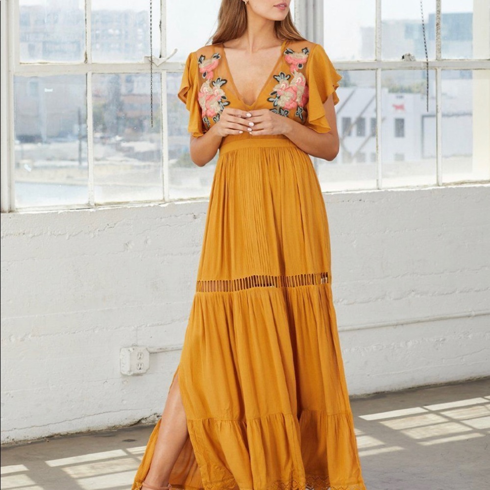 Cleobella Amery Maxi Dress in Mustard size XS
